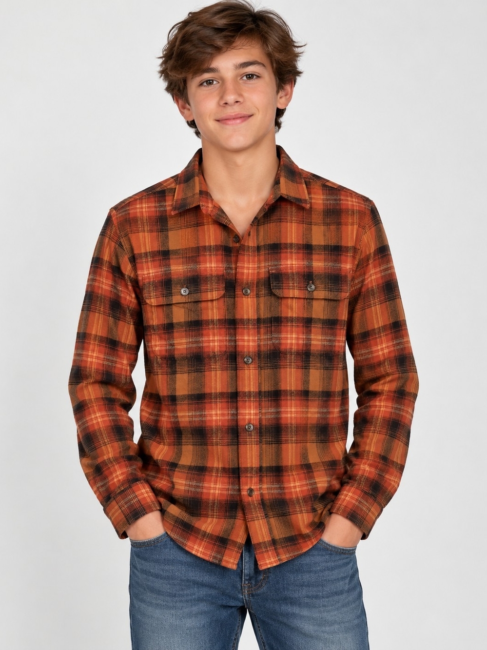 Old Navy Youth Boys XL 14–16 Plaid Flannel Button-Up Shirt